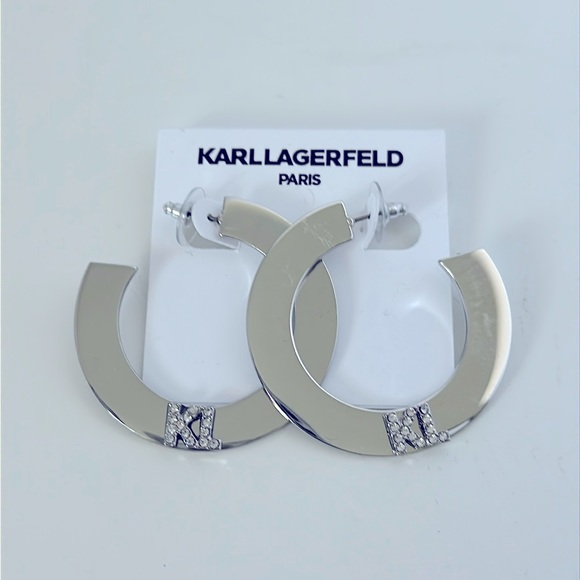 NWT Karl Lagerfeld Paris Hoop Earrings- Silver - Picture 1 of 5